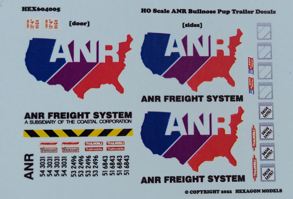 640005 HO Scale ANR Bullnose Pup Trailer Decals