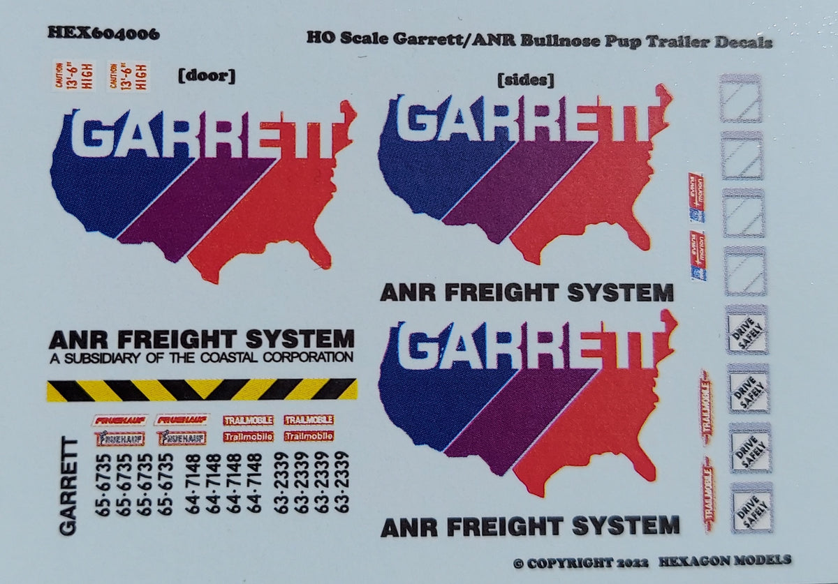 640006 HO Scale Garrett/ANR Bullnose Pup Trailer Decals