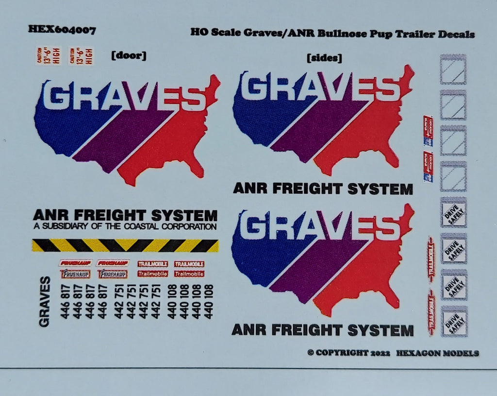 640007 HO Scale Graves/ANR Bullnose Pup Trailer Decals