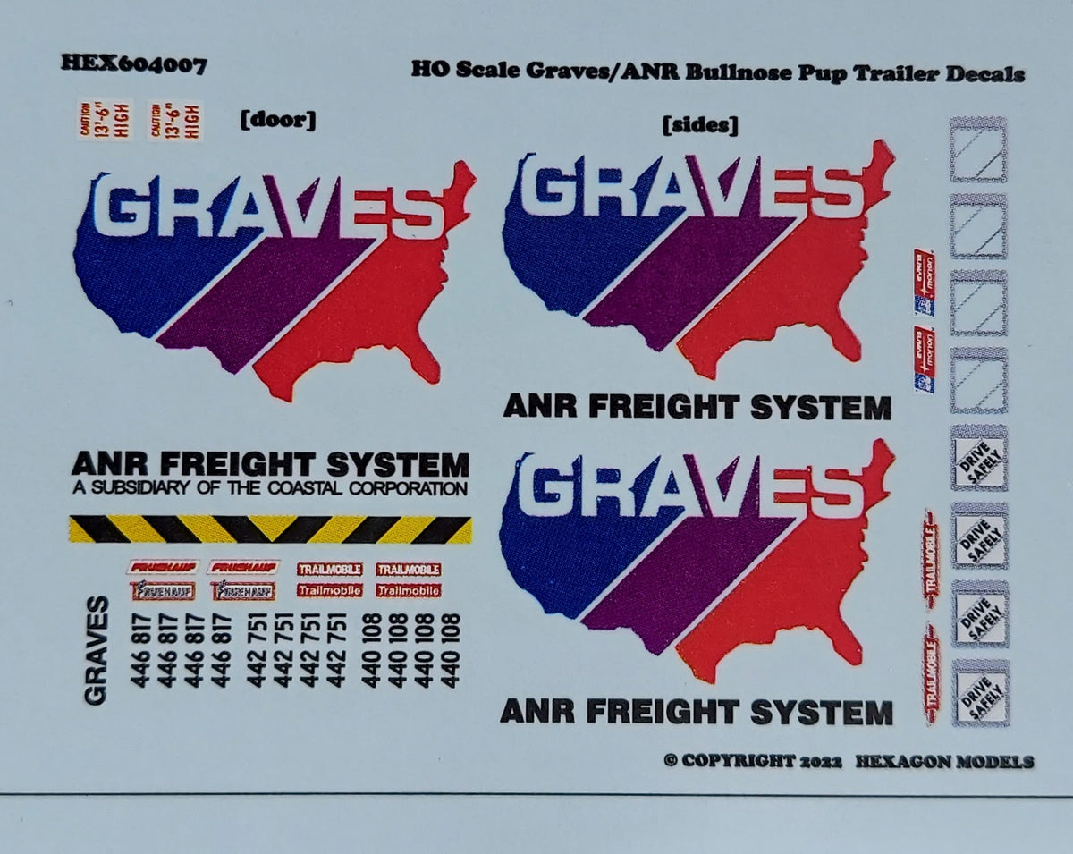 640007 HO Scale Graves/ANR Bullnose Pup Trailer Decals