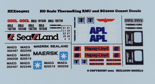 640001 HO Scale ThermoKing RMU and SG2000 Genset Decals