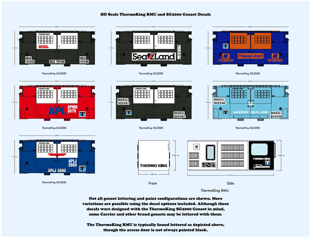640001 HO Scale ThermoKing RMU and SG2000 Genset Decals