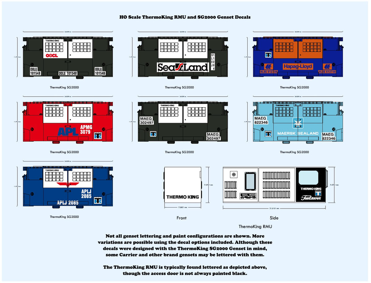 640001 HO Scale ThermoKing RMU and SG2000 Genset Decals