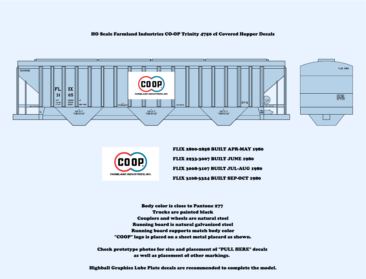 640011 HO Scale Farmland Industries CO-OP Covered Hopper Decals