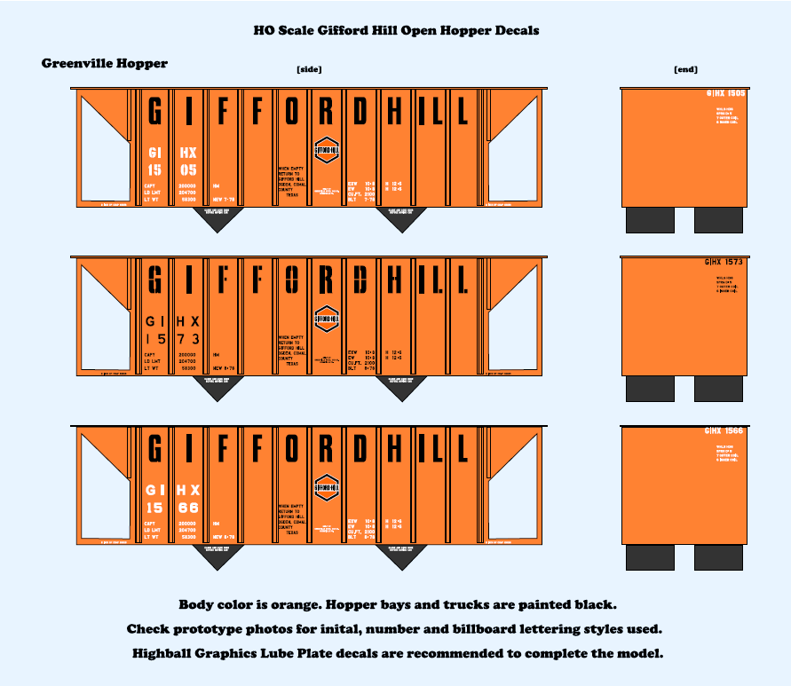 640012 HO Scale Gifford Hill Greenville Open Hopper Decals