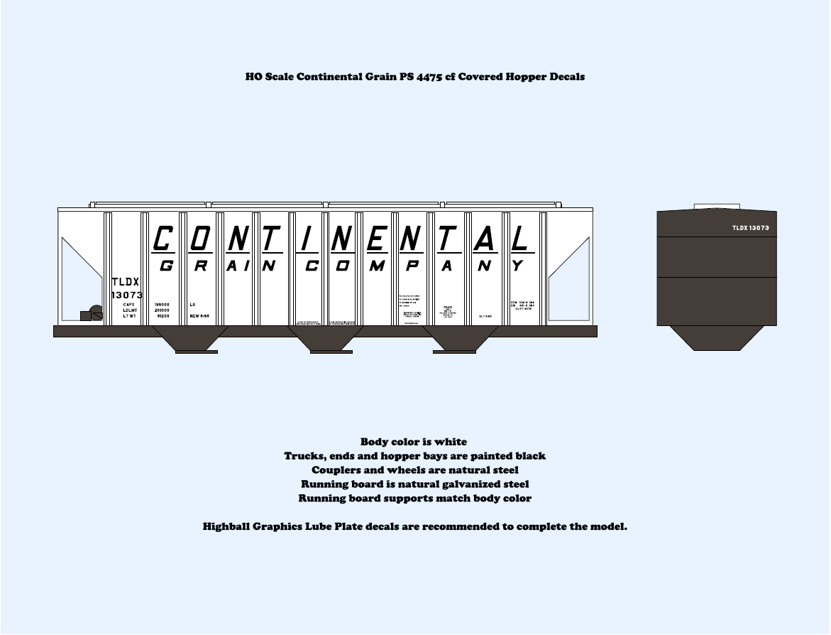 640014 HO Scale Continental Grain Co. PS 4475cf Covered Hopper Decals