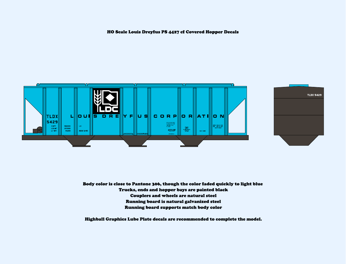 640015 HO Scale Louis Dreyfus Corp. PS 4427cf Covered Hopper Decals