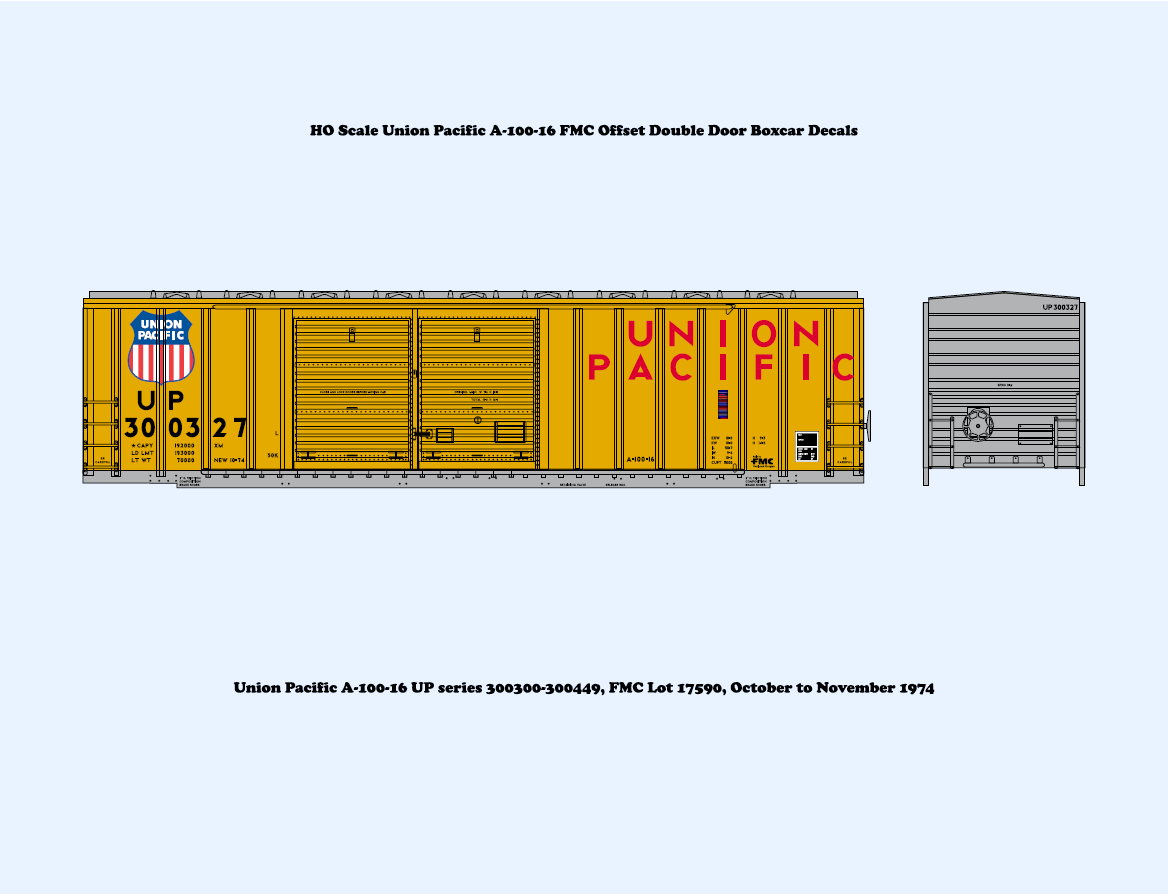 640033 HO Scale Union Pacific A-100-16 FMC Offset Double Door Boxcar Decals