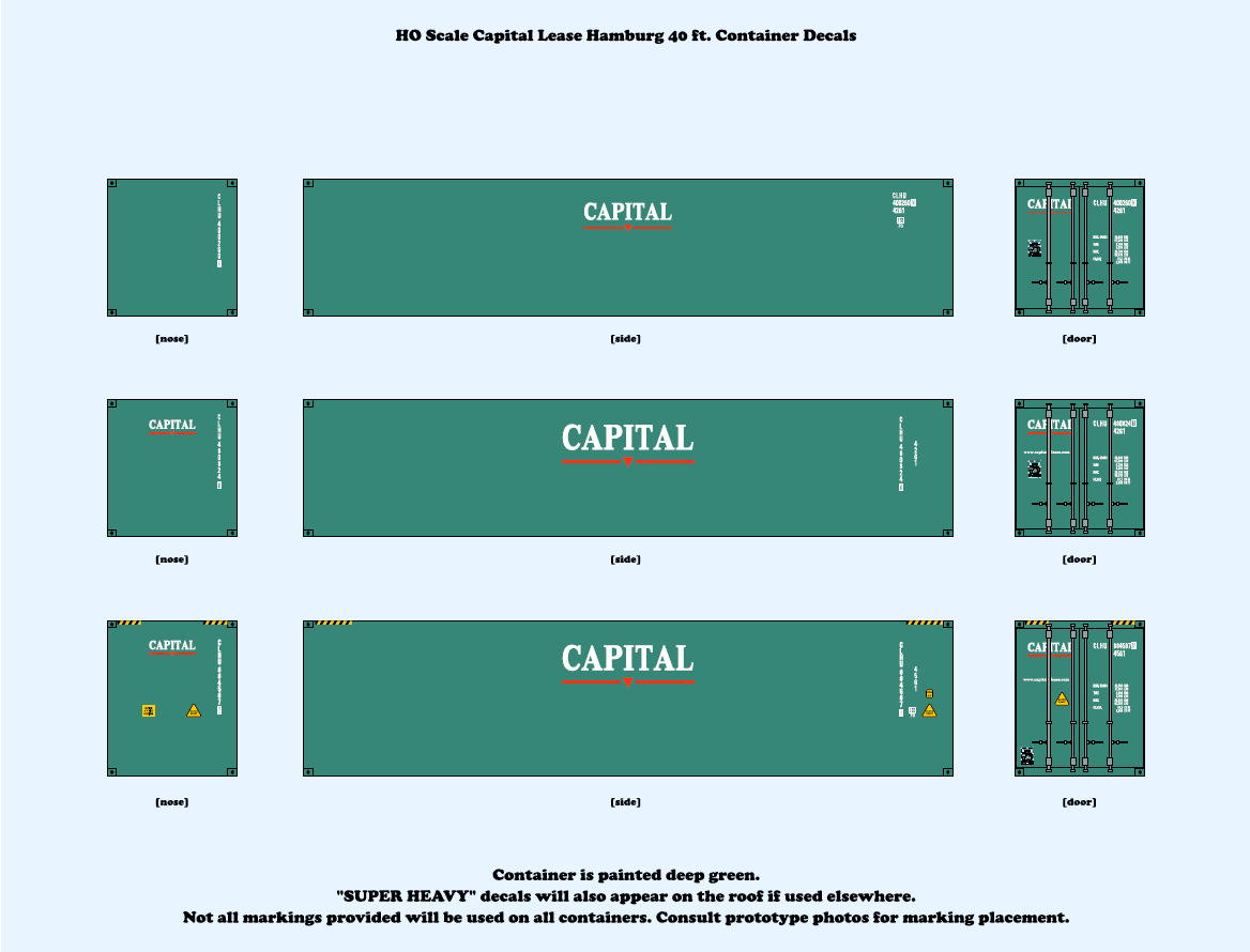 640035 HO Scale Capital Lease 40 ft. Container Decals