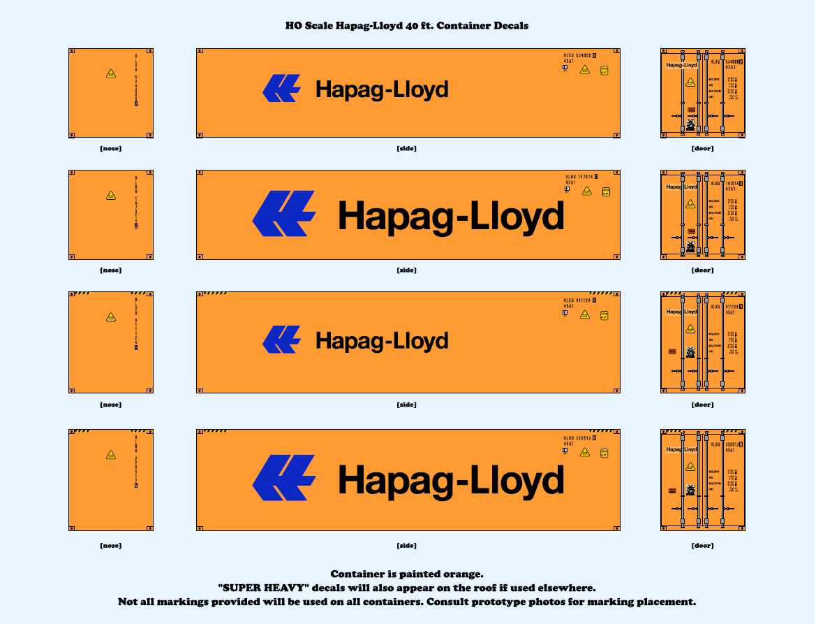640036 HO Scale Hapag-Lloyd 40 ft. Container Decals