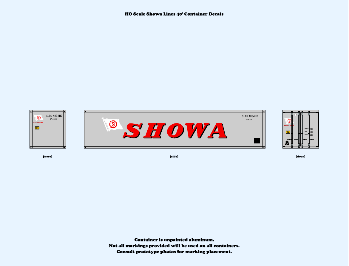 640040 HO Scale Showa Lines 40 ft. Container Decals