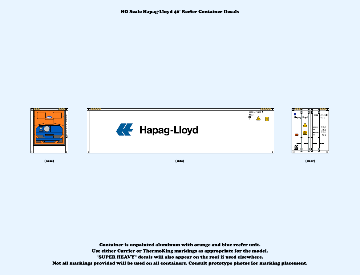640043 HO Scale Hapag-Lloyd 40 ft. Reefer Container Decals