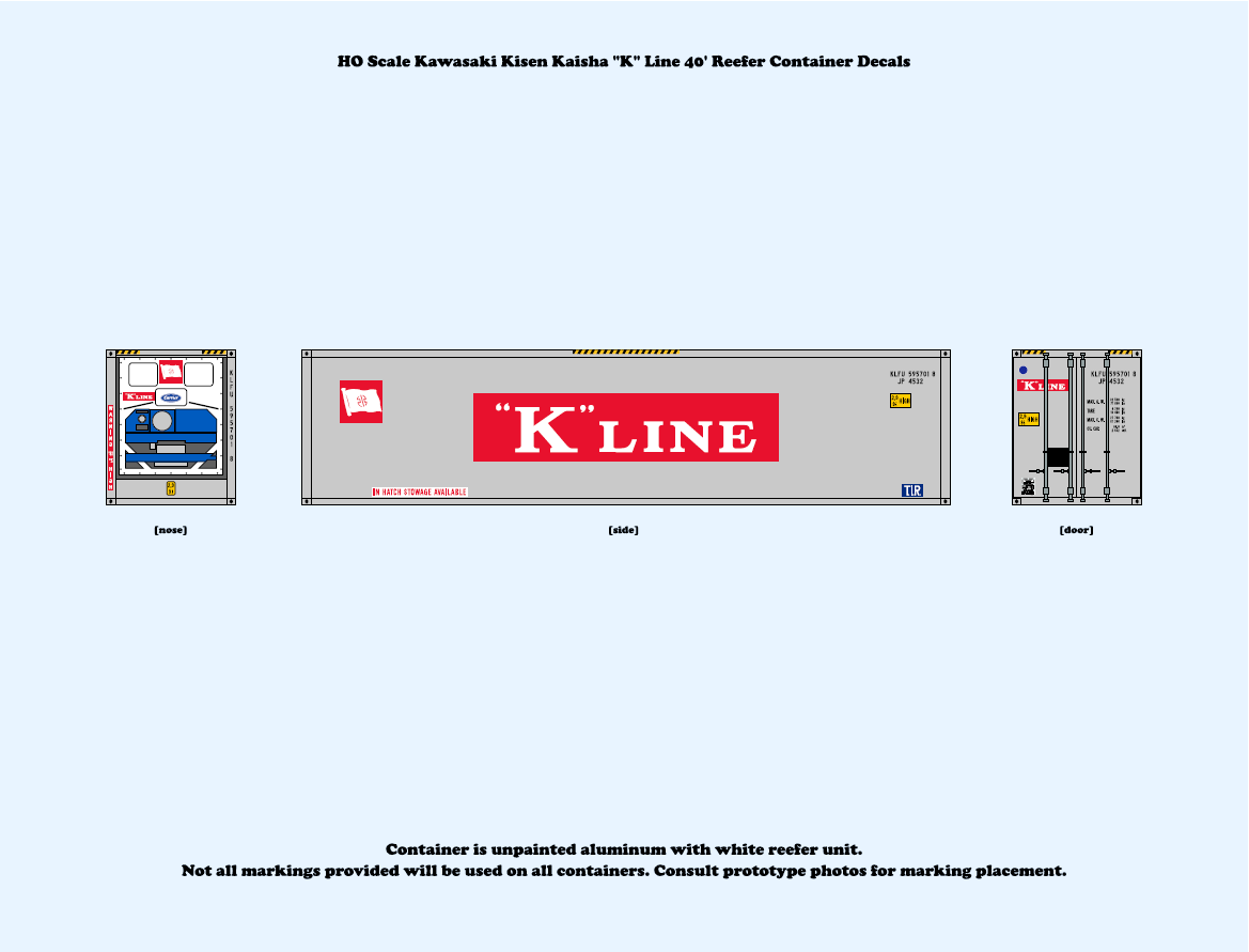 640044 HO Scale Kawasaki Kisen Kaisha "K" Line 40 ft. Reefer Container Decals