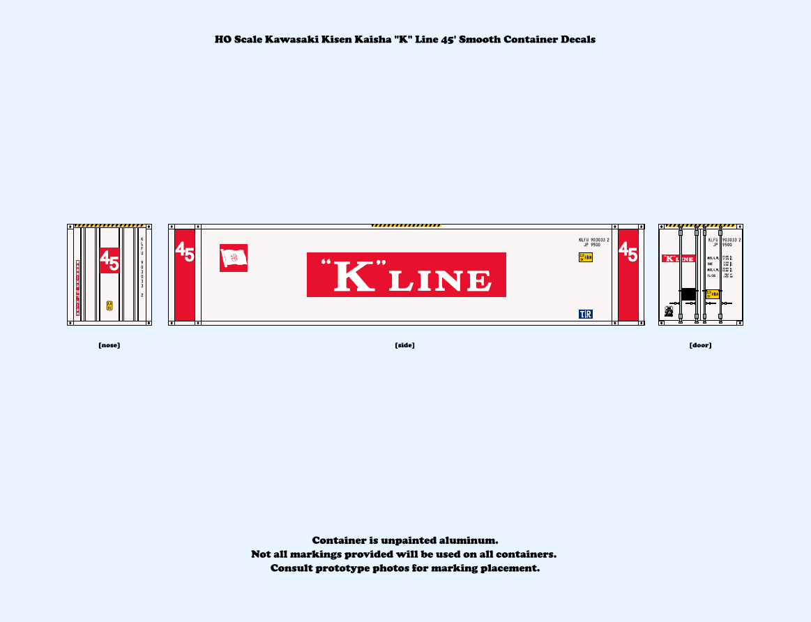 640045 HO Scale Kawasaki Kisen Kaisha "K" Line 45 ft. Smooth Container Decals