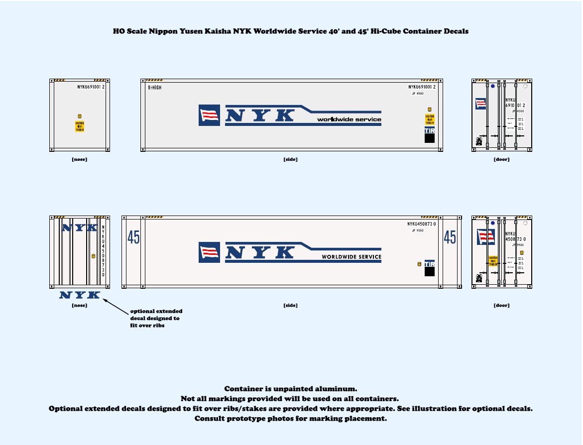 640047 HO Scale Nippon Yūsen Kaisha "NYK Worldwide Service" 40 and 45 ft. Container Decals