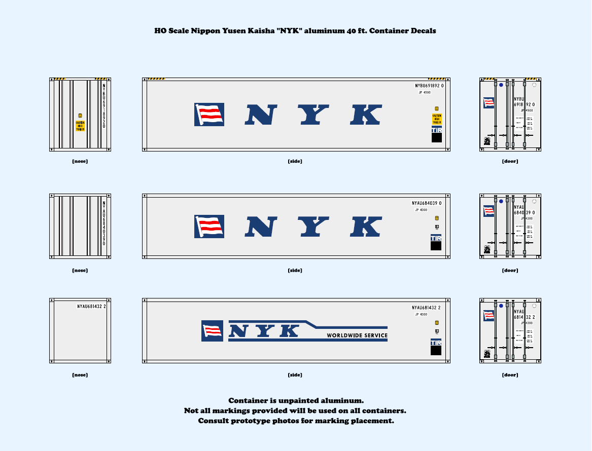640048 HO Scale Nippon Yūsen Kaisha "NYK" aluminum 40 ft. Container Decals