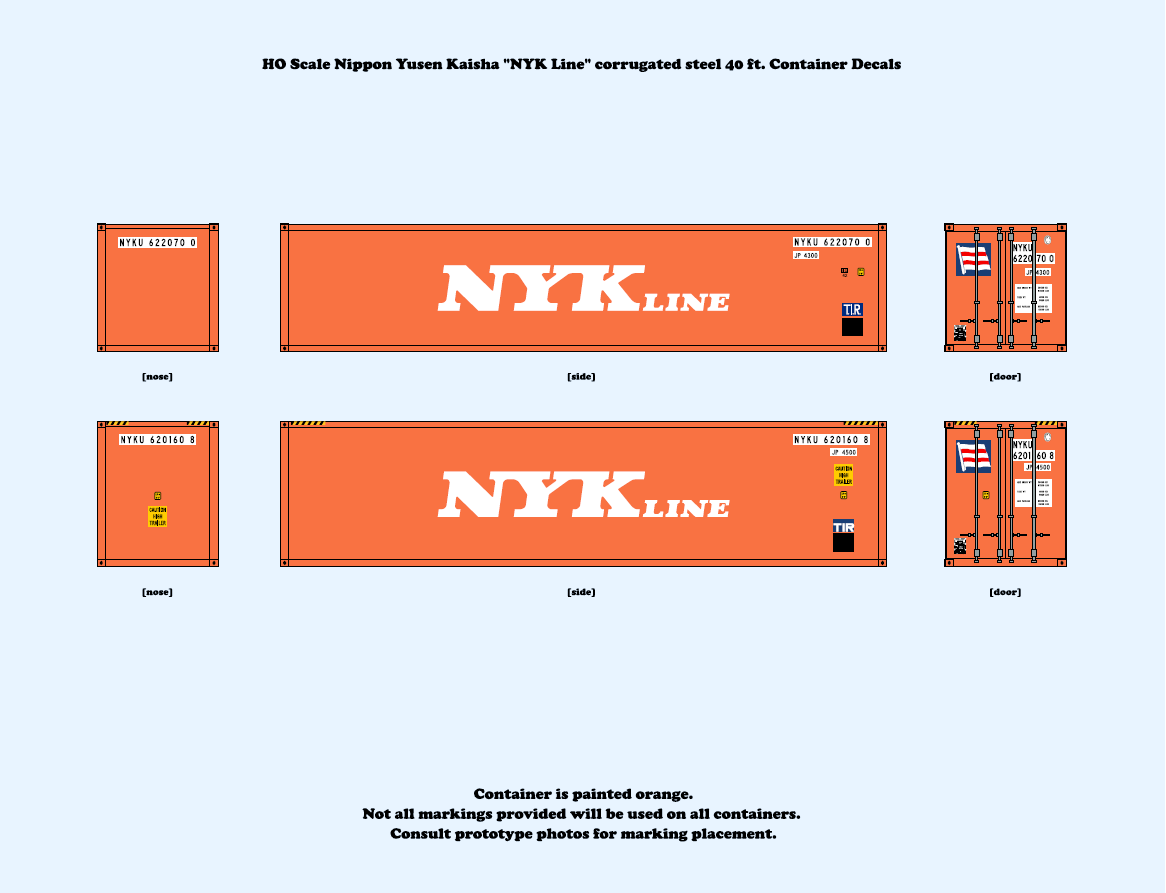 640049 HO Scale Nippon Yūsen Kaisha "NYK Line" steel 40 ft. Container Decals