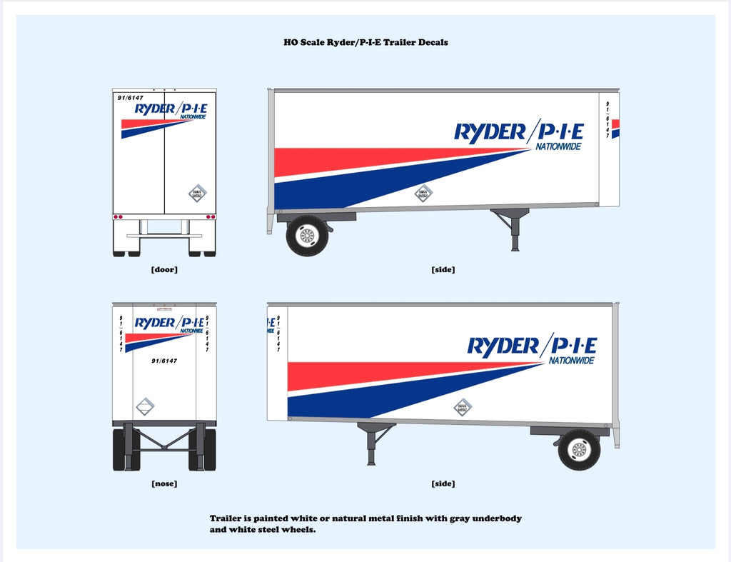 640003 HO Scale Ryder/P-I-E Bullnose Pup Trailer Decals