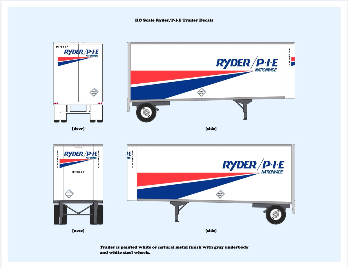 640003 HO Scale Ryder/P-I-E Bullnose Pup Trailer Decals