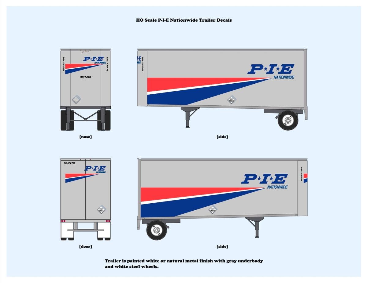 640004 HO Scale P-I-E Nationwide Bullnose Pup Trailer Decals