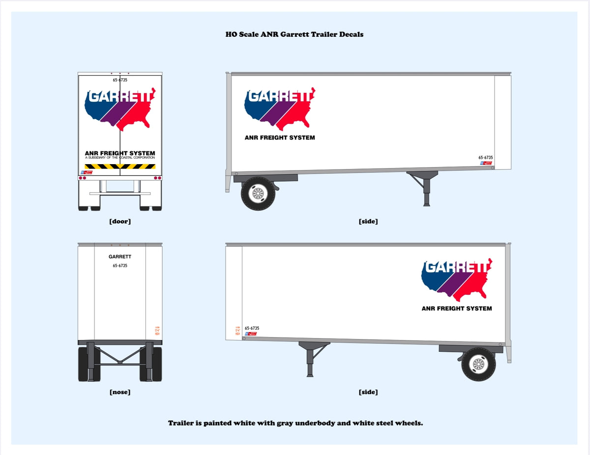 640006 HO Scale Garrett/ANR Bullnose Pup Trailer Decals