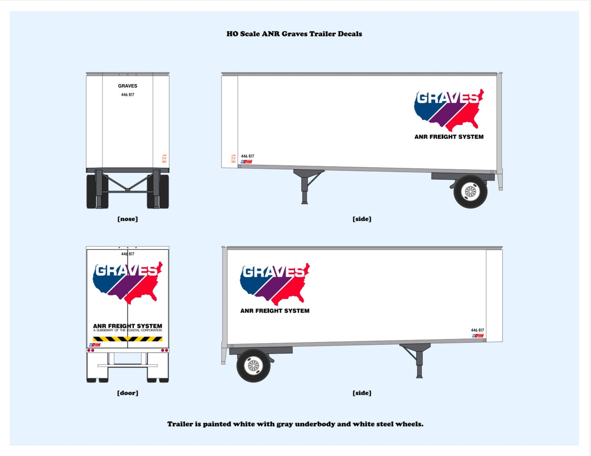 640007 HO Scale Graves/ANR Bullnose Pup Trailer Decals