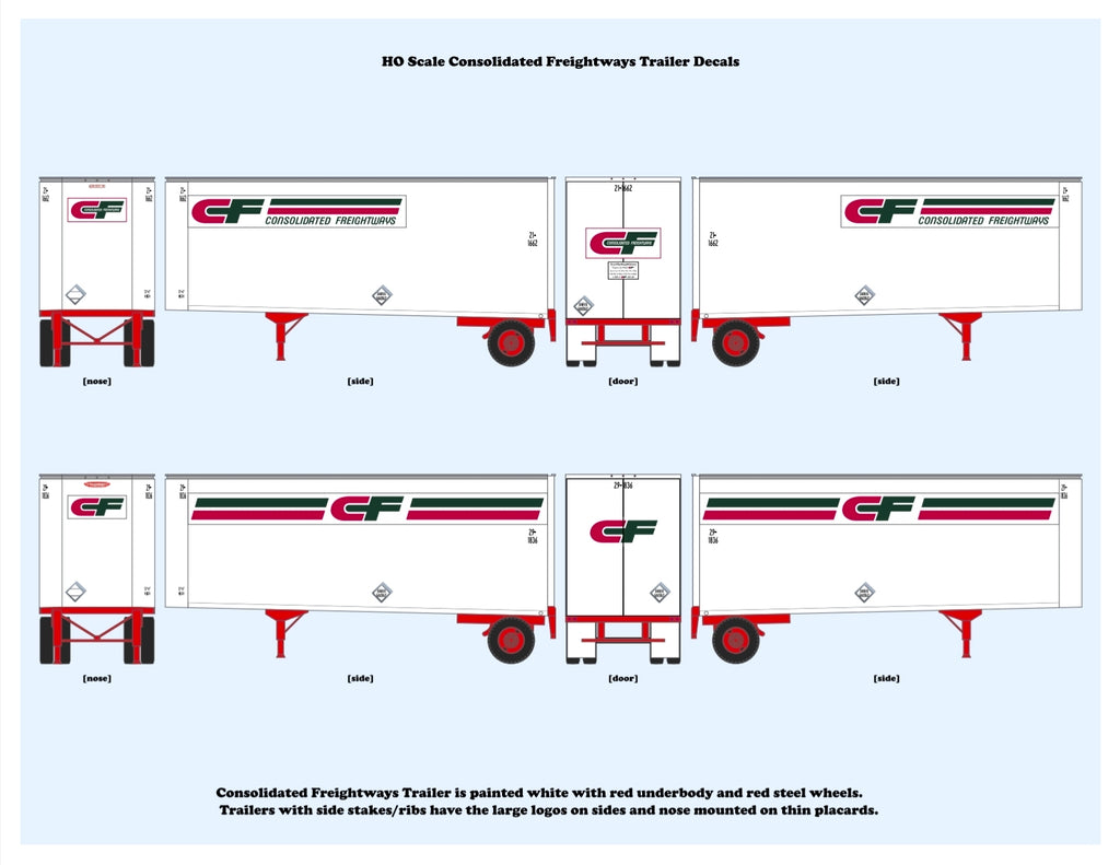 640008 HO Scale Consolidated Freightways Bullnose Pup Trailer Decals