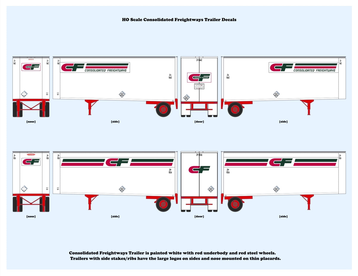 640008 HO Scale Consolidated Freightways Bullnose Pup Trailer Decals