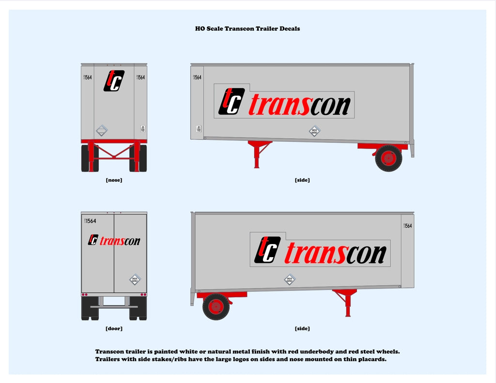 640009 HO Scale Transcon Bullnose Pup Trailer Decals